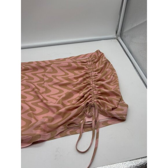 Abound Zigzag Pattern Ruched Mini Skirt With Adjustable Drawstring, Pink/Tan, L - Picture 5 of 8